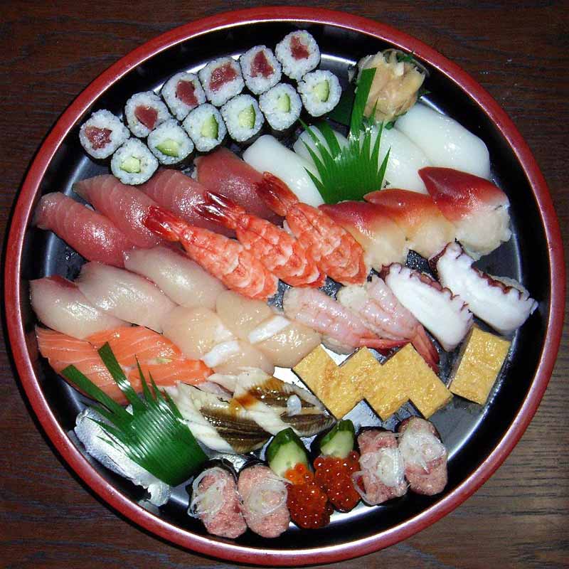 "Sushi platter" by chidorian from Japan - Flickr. Licensed under CC BY-SA 2.0 via Wikimedia Commons - http://commons.wikimedia.org/wiki/File:Sushi_platter.jpg#mediaviewer/File:Sushi_platter.jpg